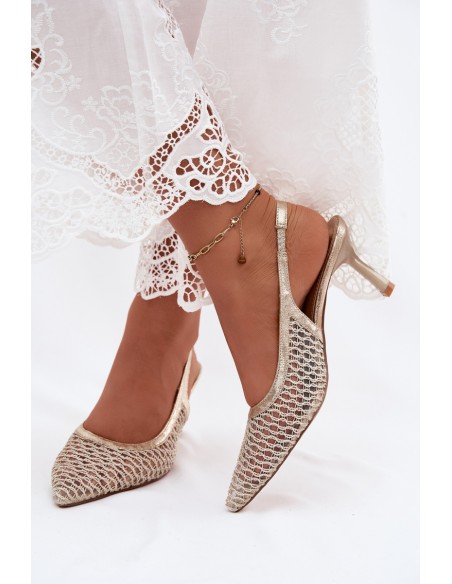 Mesh Platform Heeled Sandals Gold Mangoria
