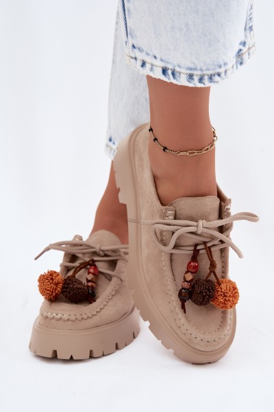 Women's Loafers with Decorations Faux Suede Beige Melonia