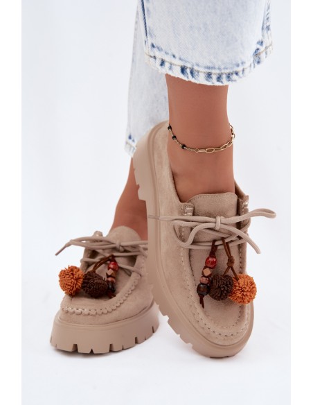 Women's Loafers with Decorations Faux Suede Beige Melonia
