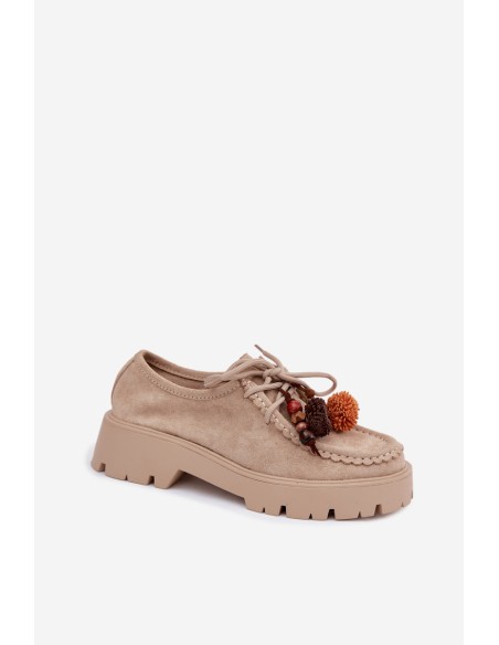 Women's Loafers with Decorations Faux Suede Beige Melonia
