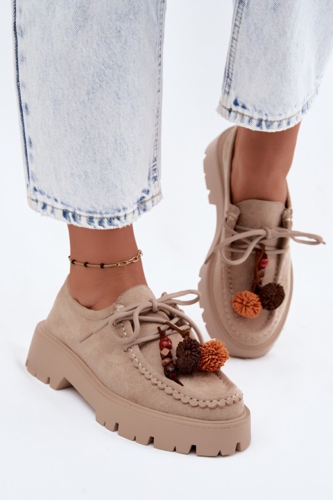 Women's Loafers with Decorations Faux Suede Beige Melonia