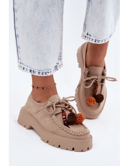 Women's Loafers with Decorations Faux Suede Beige Melonia