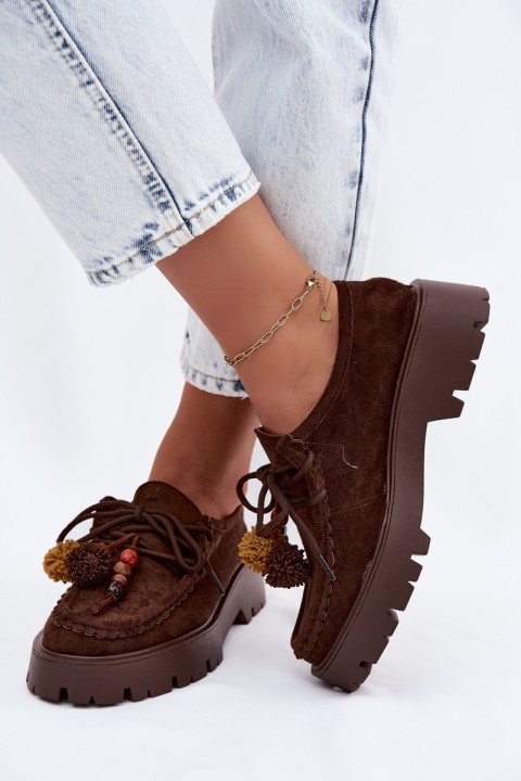 Women's Loafers Decorated Faux Suede Brown Melonia