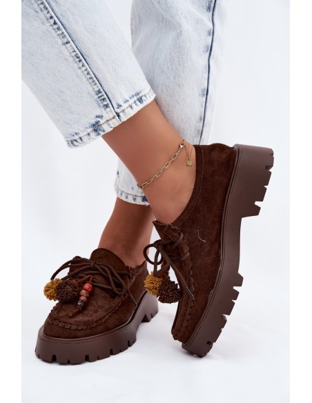 Women's Loafers Decorated Faux Suede Brown Melonia