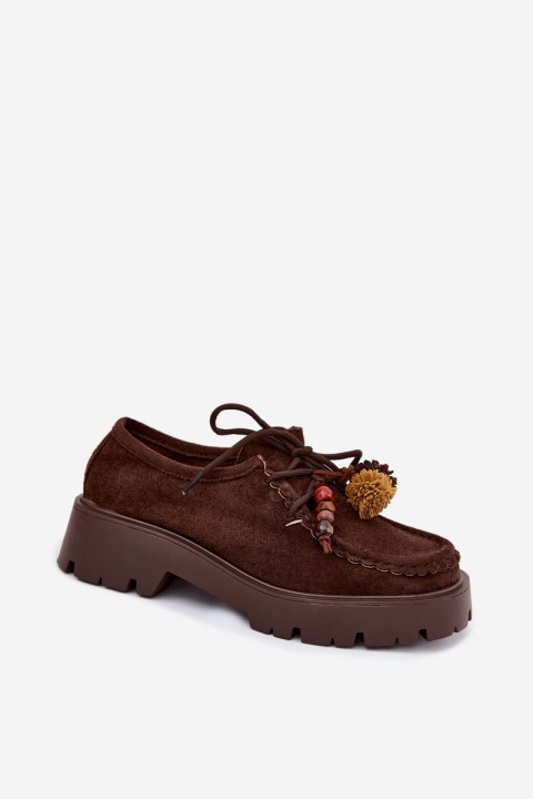 Women's Loafers Decorated Faux Suede Brown Melonia