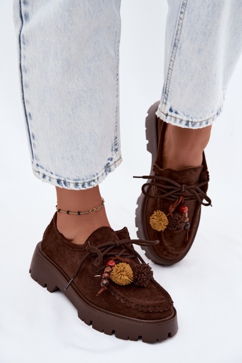 Women's Loafers Decorated Faux Suede Brown Melonia