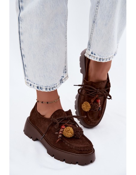Women's Loafers Decorated Faux Suede Brown Melonia