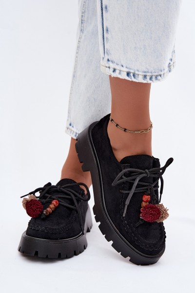 Women's Loafers With Decorations Faux Suede Black Melonia