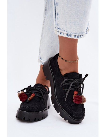 Women's Loafers With Decorations Faux Suede Black Melonia