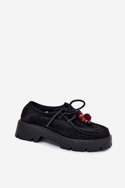 Women's Loafers With Decorations Faux Suede Black Melonia 2