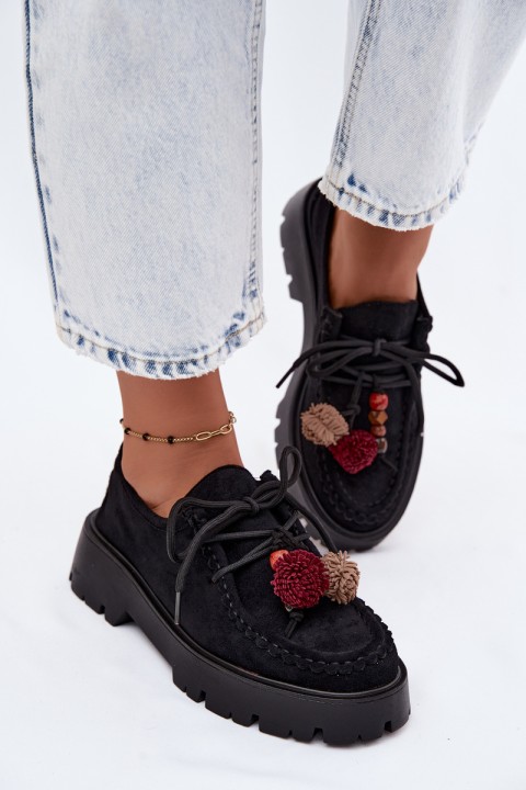 Women's Loafers With Decorations Faux Suede Black Melonia