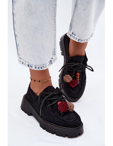 Women's Loafers With Decorations Faux Suede Black Melonia