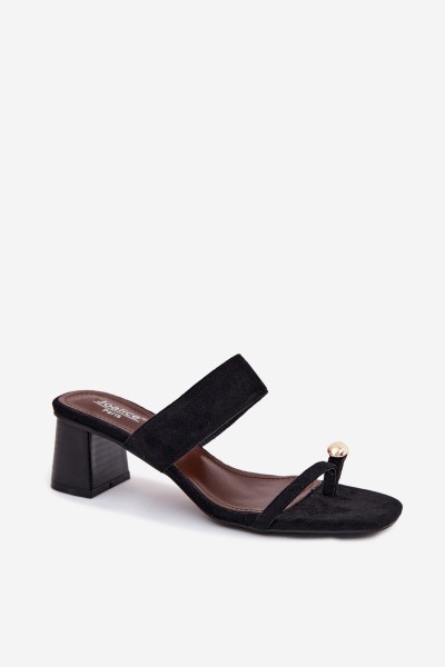 Women's Block Heel Sandals With Gold Detail Faux Suede Black Dakotelle 2