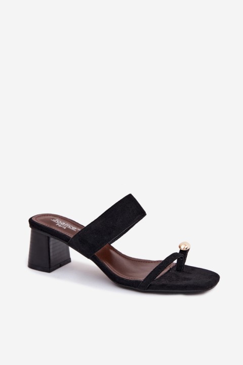Women's Block Heel Sandals With Gold Detail Faux Suede Black Dakotelle