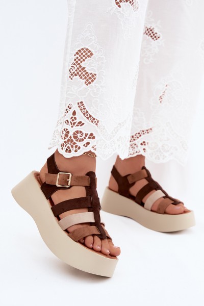 Women's Platform Sandals Faux Suede Straps Brown Glimelle