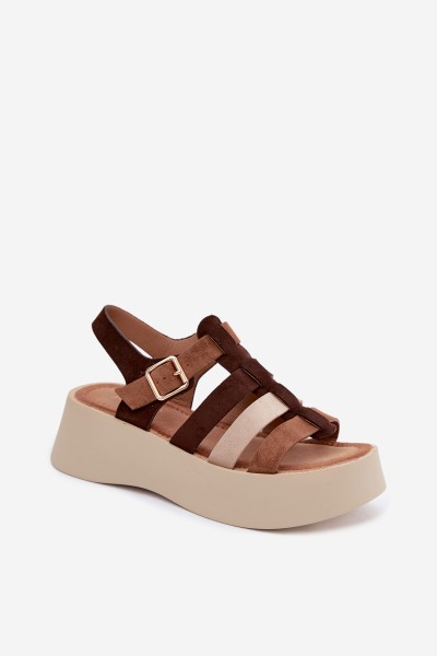 Women's Platform Sandals Faux Suede Straps Brown Glimelle 2