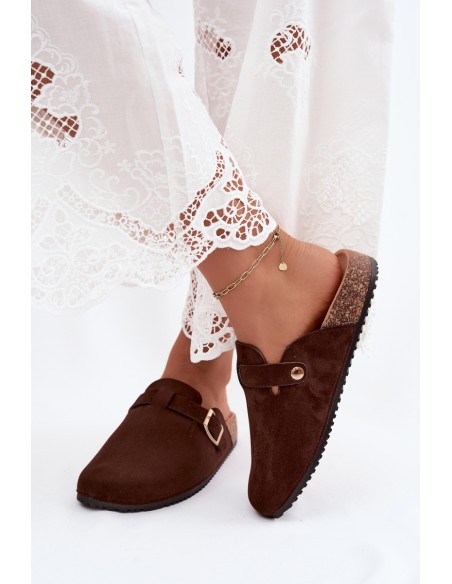 Women's Platform Clogs With Buckle Chocolate Selio