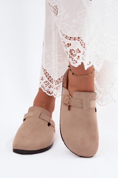 Women's Chodaki Slides With Buckle Faux Suede Beige Glamora