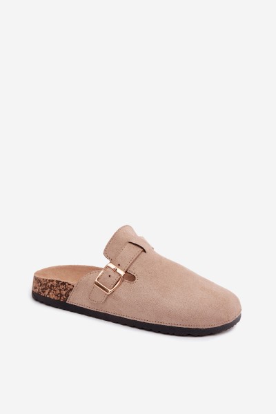 Women's Chodaki Slides With Buckle Faux Suede Beige Glamora 2