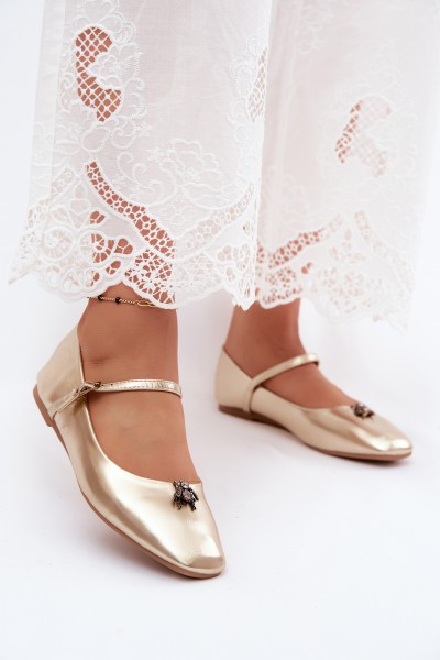Pina Gold Imitation Leather Ballerinas With Strap And Clasp