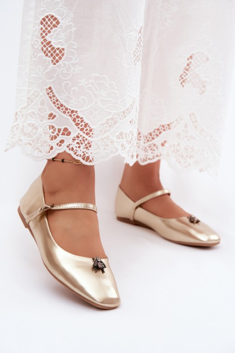 Pina Gold Imitation Leather Ballerinas With Strap And Clasp