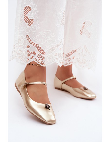 Pina Gold Imitation Leather Ballerinas With Strap And Clasp