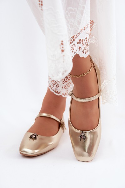 Pina Gold Imitation Leather Ballerinas With Strap And Clasp 2