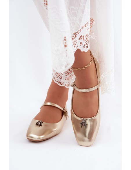 Pina Gold Imitation Leather Ballerinas With Strap And Clasp