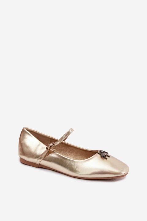Pina Gold Imitation Leather Ballerinas With Strap And Clasp