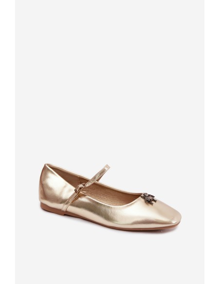Pina Gold Imitation Leather Ballerinas With Strap And Clasp