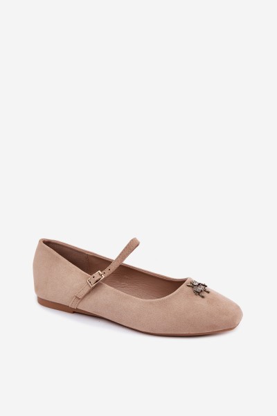 Beige Pinea Ballerinas with Strap and Buckle Faux Suede 2