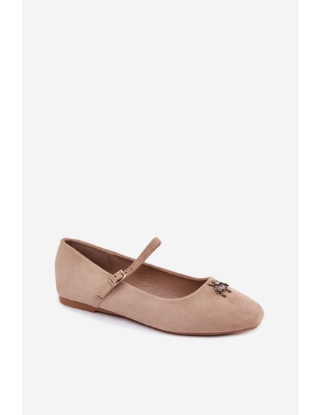 Beige Pinea Ballerinas with Strap and Buckle Faux Suede