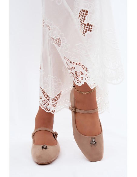 Beige Pinea Ballerinas with Strap and Buckle Faux Suede