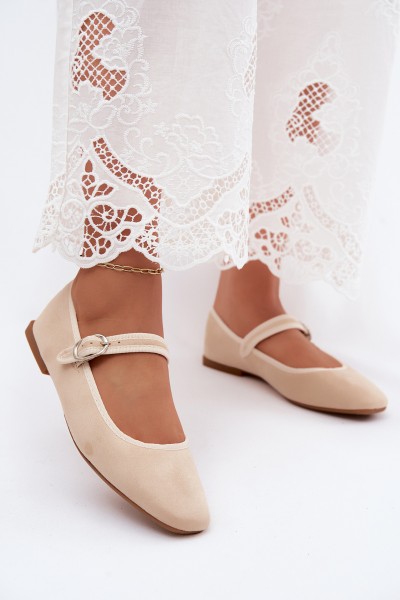 Beige Imitation Suede Ballerinas with Strap Birchia