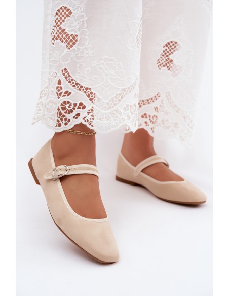 Beige Imitation Suede Ballerinas with Strap Birchia
