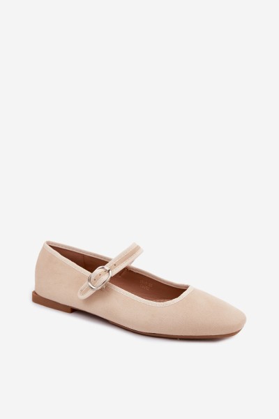 Beige Imitation Suede Ballerinas with Strap Birchia 2