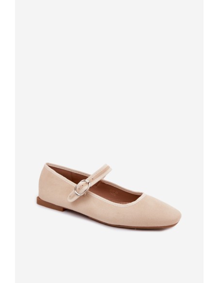 Beige Imitation Suede Ballerinas with Strap Birchia