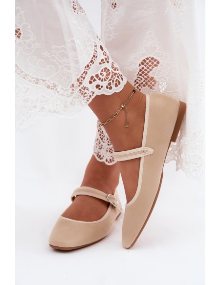 Beige Imitation Suede Ballerinas with Strap Birchia