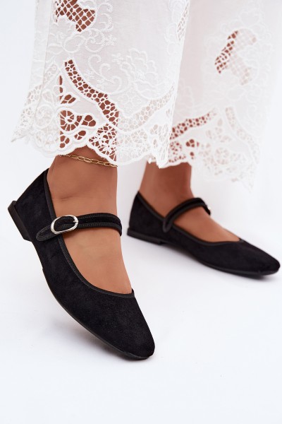 Ballet Flats with Strap Faux Suede Black Birchia