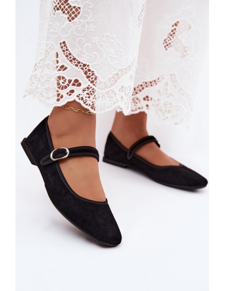 Ballet Flats with Strap Faux Suede Black Birchia