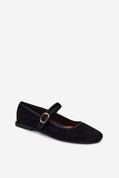 Ballet Flats with Strap Faux Suede Black Birchia 2
