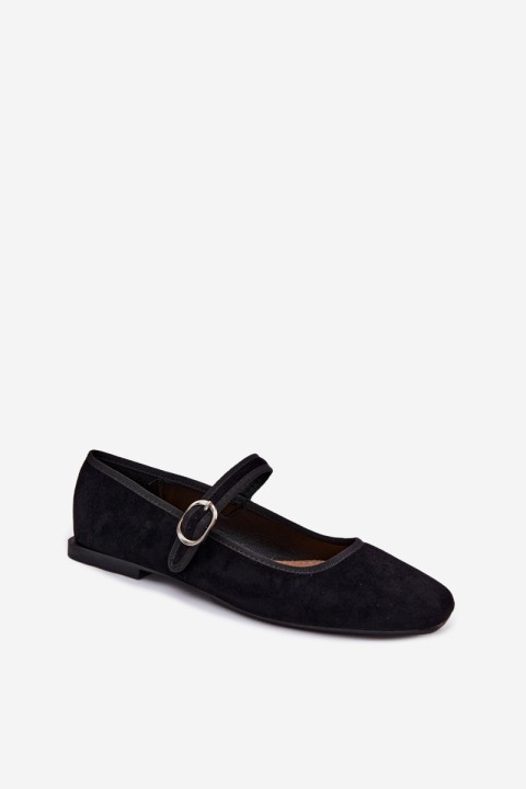 Ballet Flats with Strap Faux Suede Black Birchia