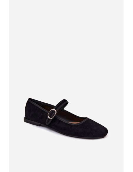Ballet Flats with Strap Faux Suede Black Birchia