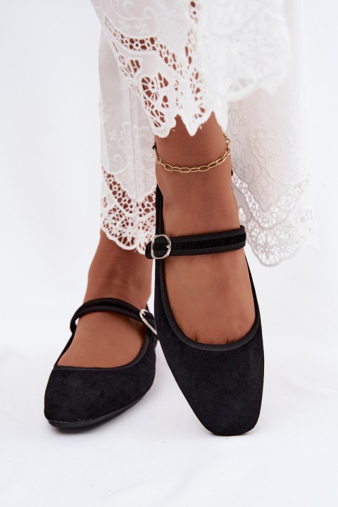Ballet Flats with Strap Faux Suede Black Birchia