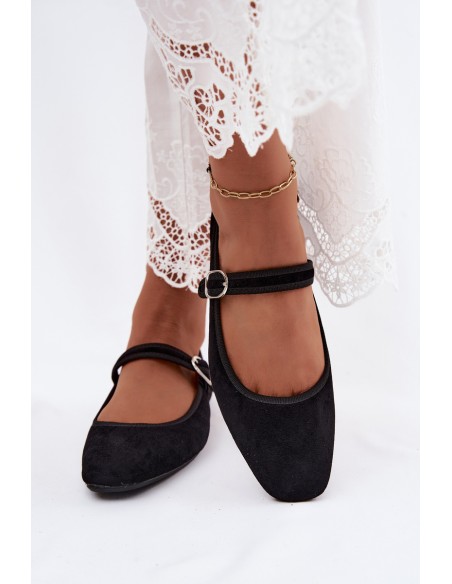 Ballet Flats with Strap Faux Suede Black Birchia