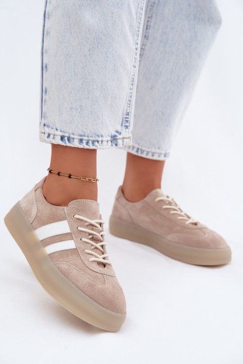 Beige Coralia Sneakers Made of Natural Suede on Platform