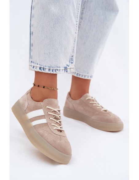 Beige Coralia Sneakers Made of Natural Suede on Platform