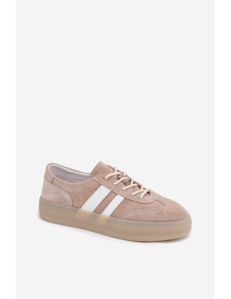 Beige Coralia Sneakers Made of Natural Suede on Platform