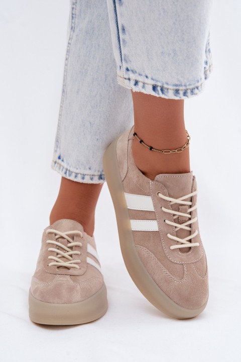 Beige Coralia Sneakers Made of Natural Suede on Platform