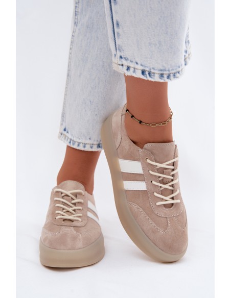 Beige Coralia Sneakers Made of Natural Suede on Platform